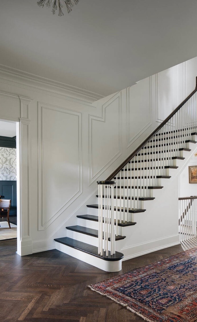 Herringbone foyer & wainscoting