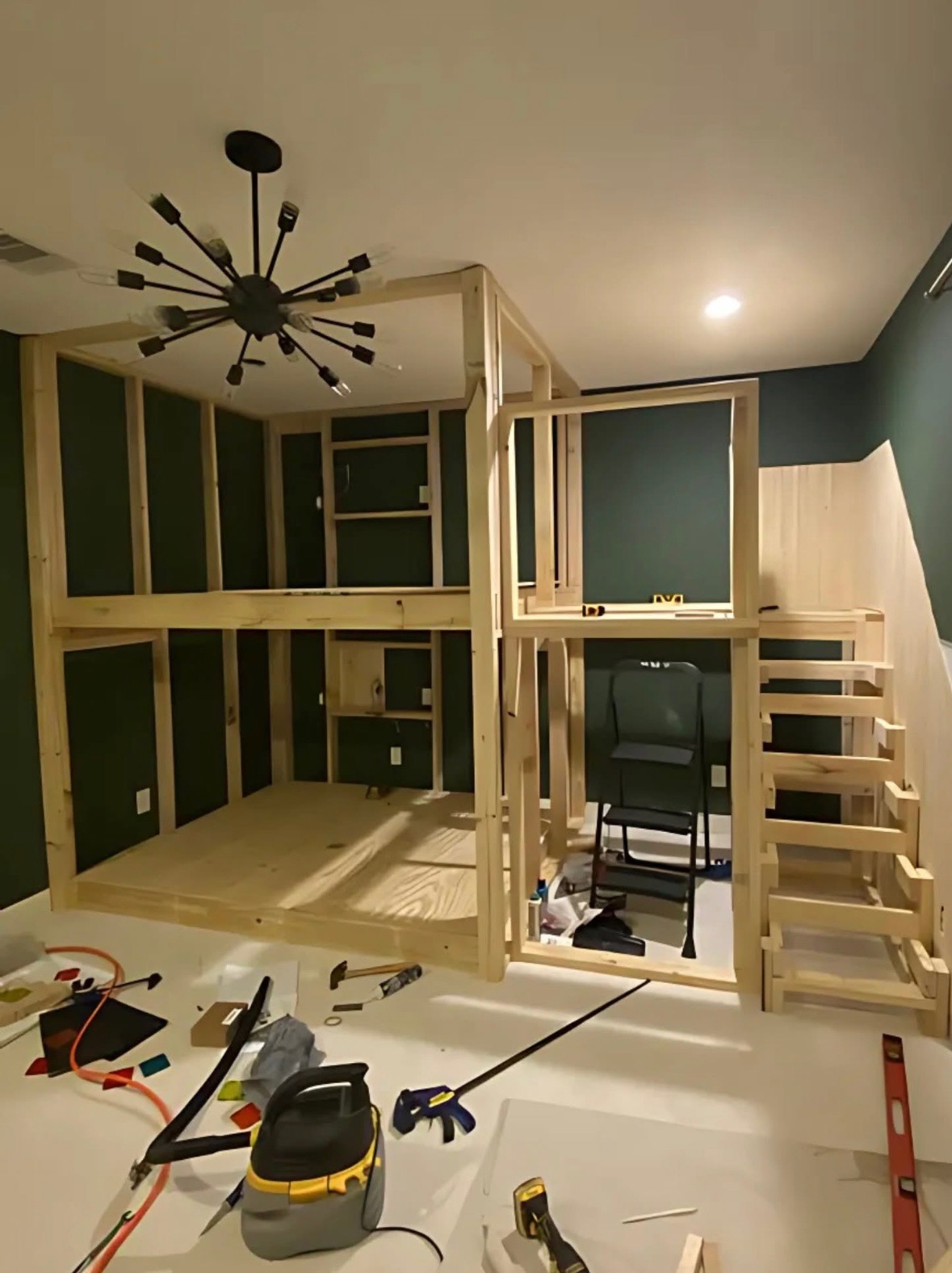 Custom built-in loft bed framing