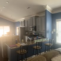 Blue kitchen cabinet & wall repaint