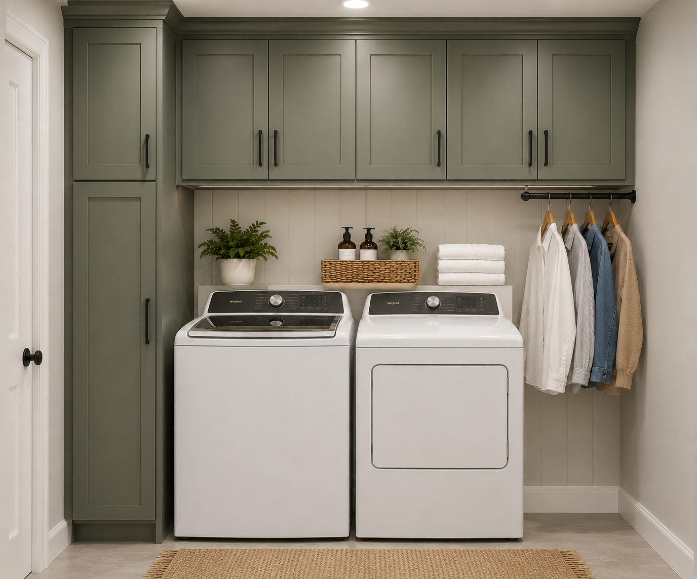 Sage green laundry room
